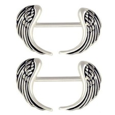 PAIR 14G ANGEL WING NIPPLE SHIELD RING NIPPLERINGS STEEL BODY PIERCINGS BARBELL