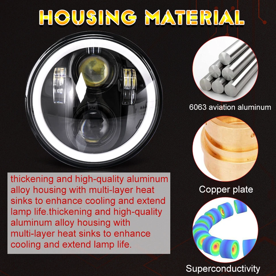 For Jaguar XJ XJR XJ8 4PCS 5.75" 5-3/4 inch Round LED Headlights High Low Beam - Image 3 of 4