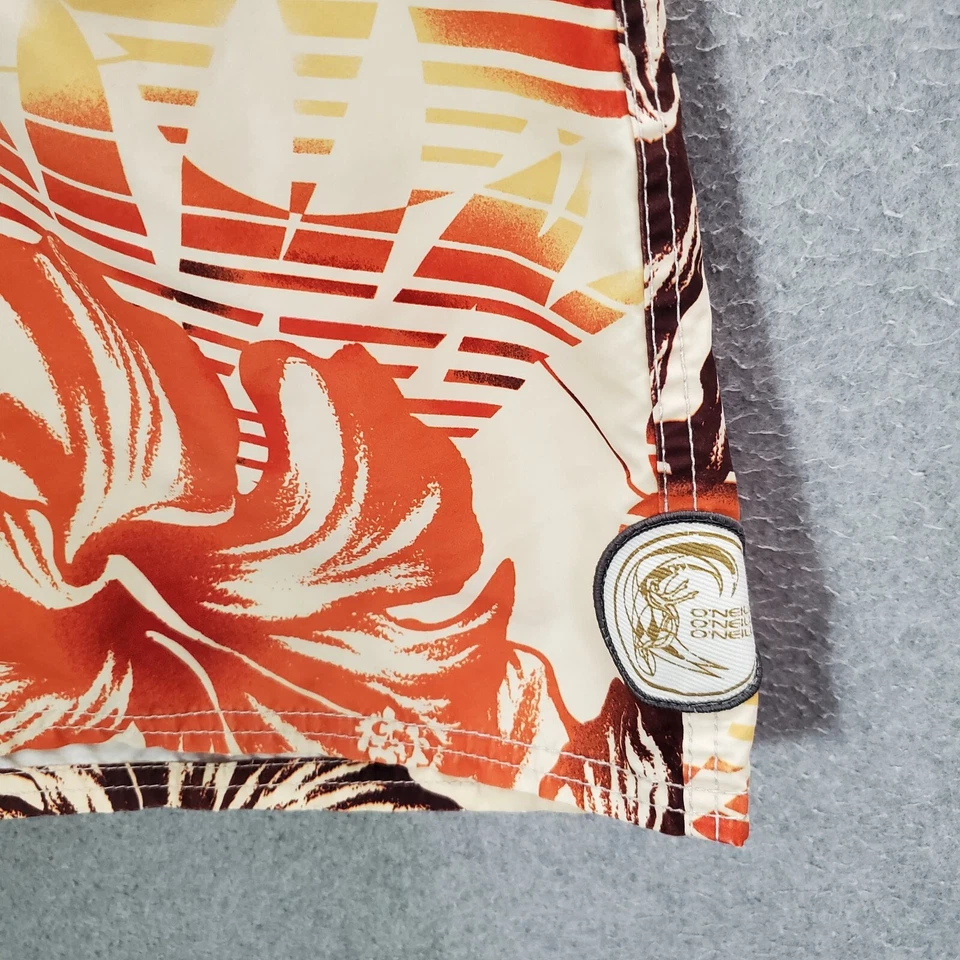 Oneill Hombres Traje de Baño 32 Naranja Hawaiano Hibisco Bañador Cordón 9" Entrepierna LEER Foto 4 de 4