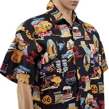 Route 66 Vintage-Themed Button-Up Shirt By High Seas Trading Co Men's Small