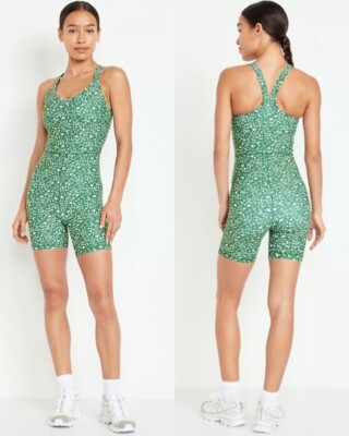 Old Navy Women s PowerSoft Bodysuit 5-inch inseam Floral Green Size Small Petite