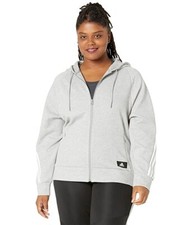 adidas Plus Size Striped Zippered Hooded Medium Grey Heather 1X