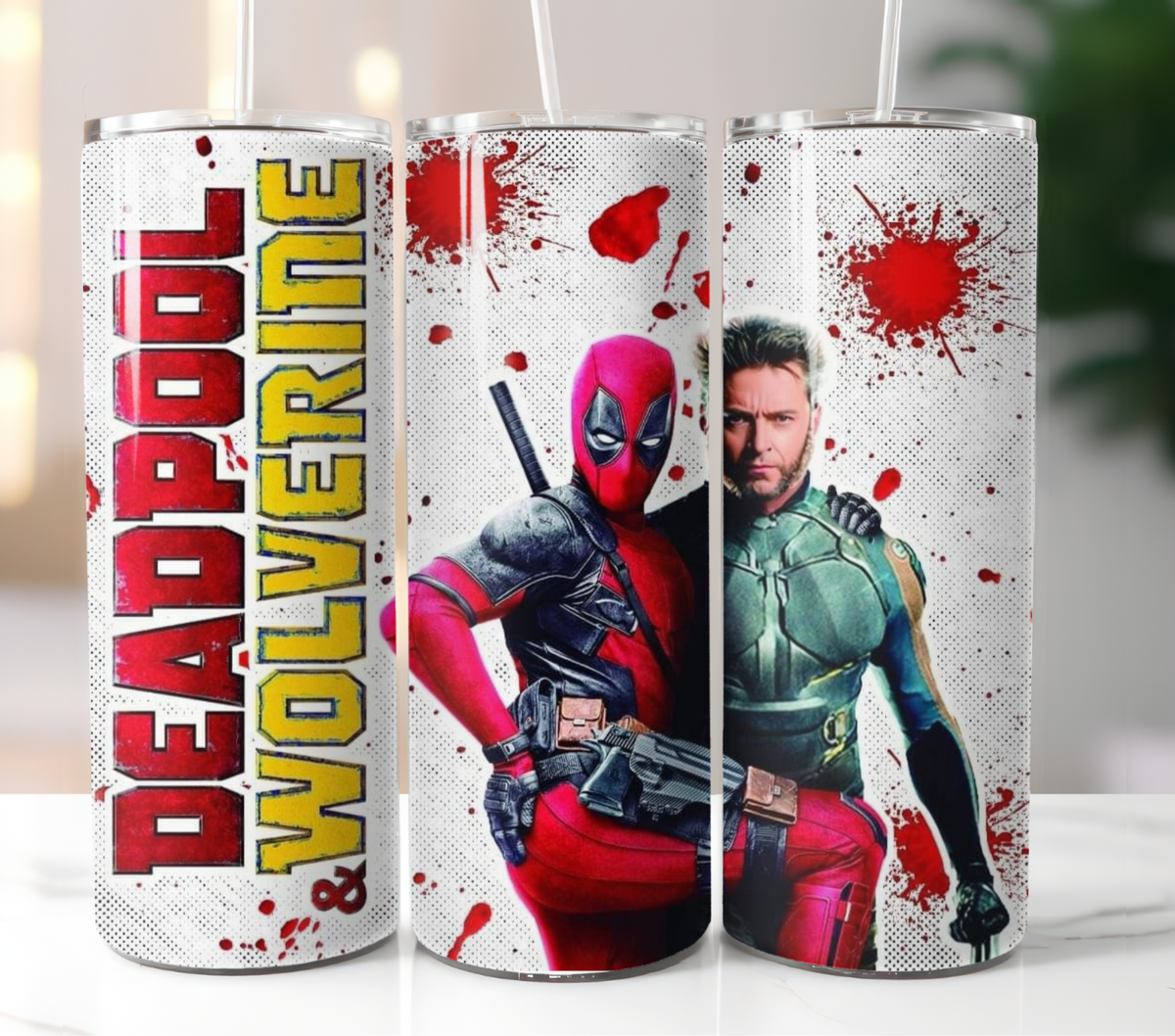 Deadpool Wolverine 20oz Insulated Tumbler with Straw Stainless