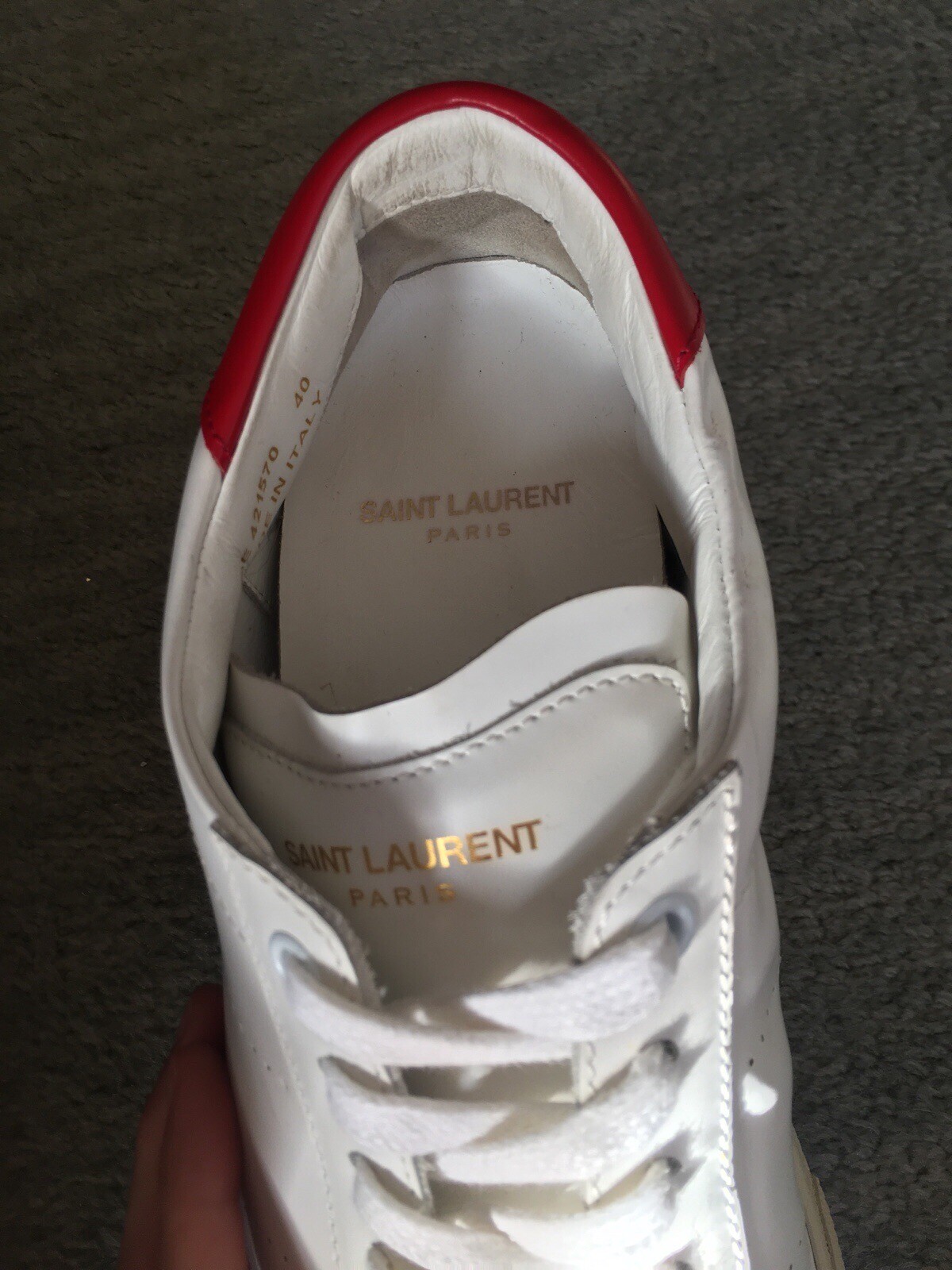 SAINT LAURENT ANDY WHITE LEATHER RED TAB LOW TOP SNEAKERS 40