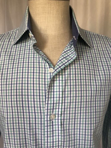BRISTOL & BULL Mens Cotton Tailored Shirt Blue/Green Check, 16.5 x 34/35" - Picture 2 of 7