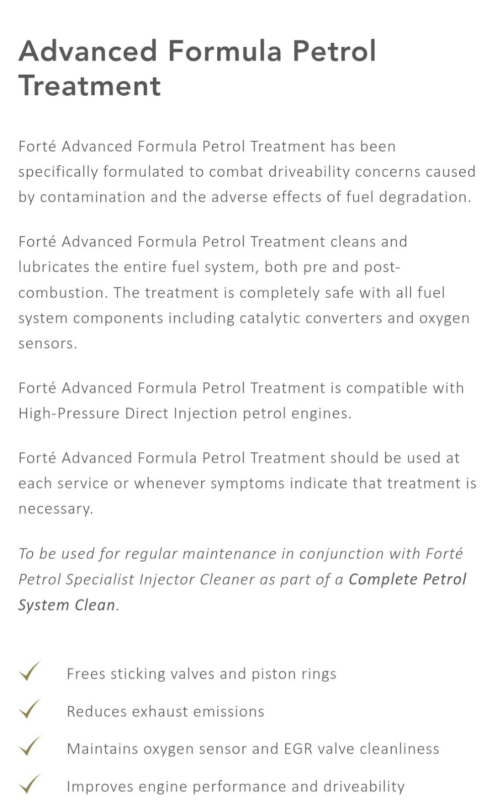 Forte Advanced Petrol / Gas Treatment Fuel System Cleaner 400ML eBay