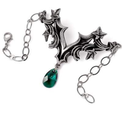 Alchemy Gothic Churchyard Ivy Leaves Baroque Chain Bracelet Green Crystal A143