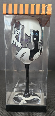 Vintage De-Lite Hand Painted Fancy Lady Halloween Boo's Crew Wine Glass FREESHIP