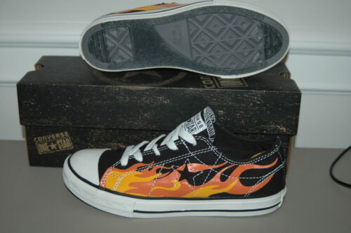 All New CONVERSE ONE STAR - Womens 6 Black w Flames Sneakers Shoes Low Top  Fire