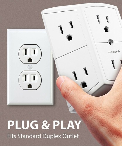 6 Outlet Grounded Wall Tap Adapter Multi Plug Extender for Travel Cruise Ship - Picture 4 of 7