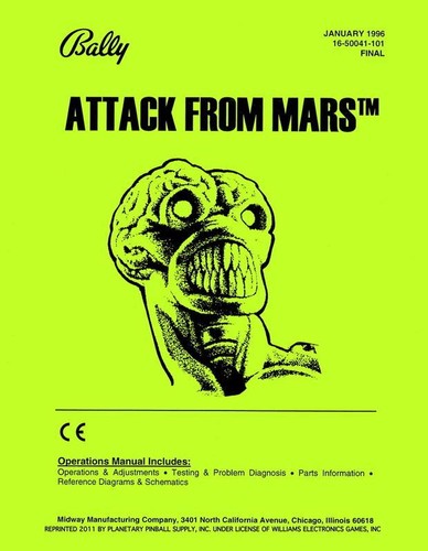 Attack from Mars Flipper Maschine Betrieb/Service/Reparatur Handbuch Bally PPS1C/rC