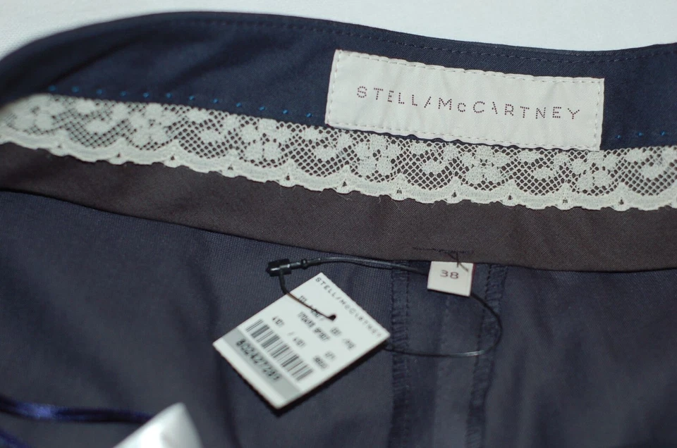Stella McCartney NUEVO Pantalones Mujer Talla 38 Gris Azul Algodón Brillante Pierna Recta  Foto 4 de 4