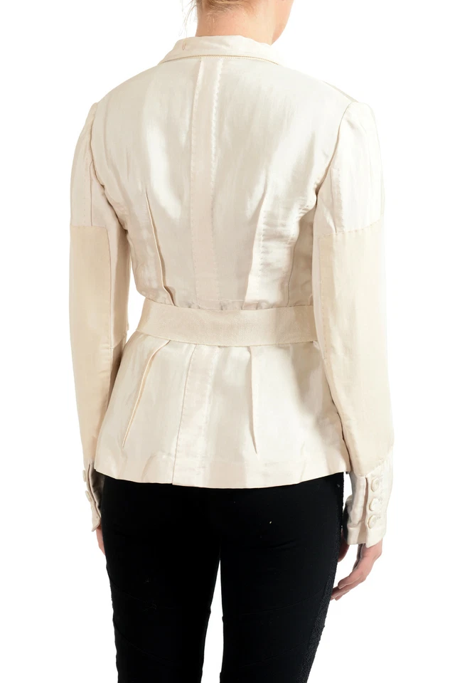 Blazer Gianfranco Ferre Mujer Beige Claro Seda Un Botón US M IT 42 Foto 2 de 4