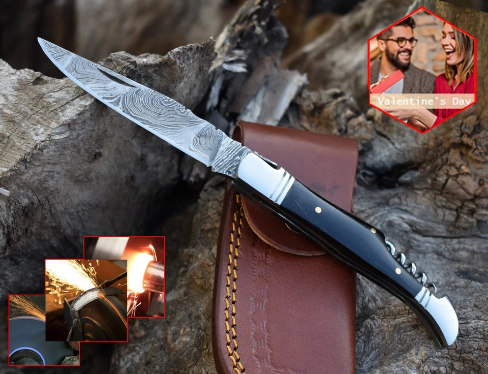 Дамаск ручной работы laguiole складной нож карманный нож кемпинг охотничий нож Pouc - Изображение 2 из 4