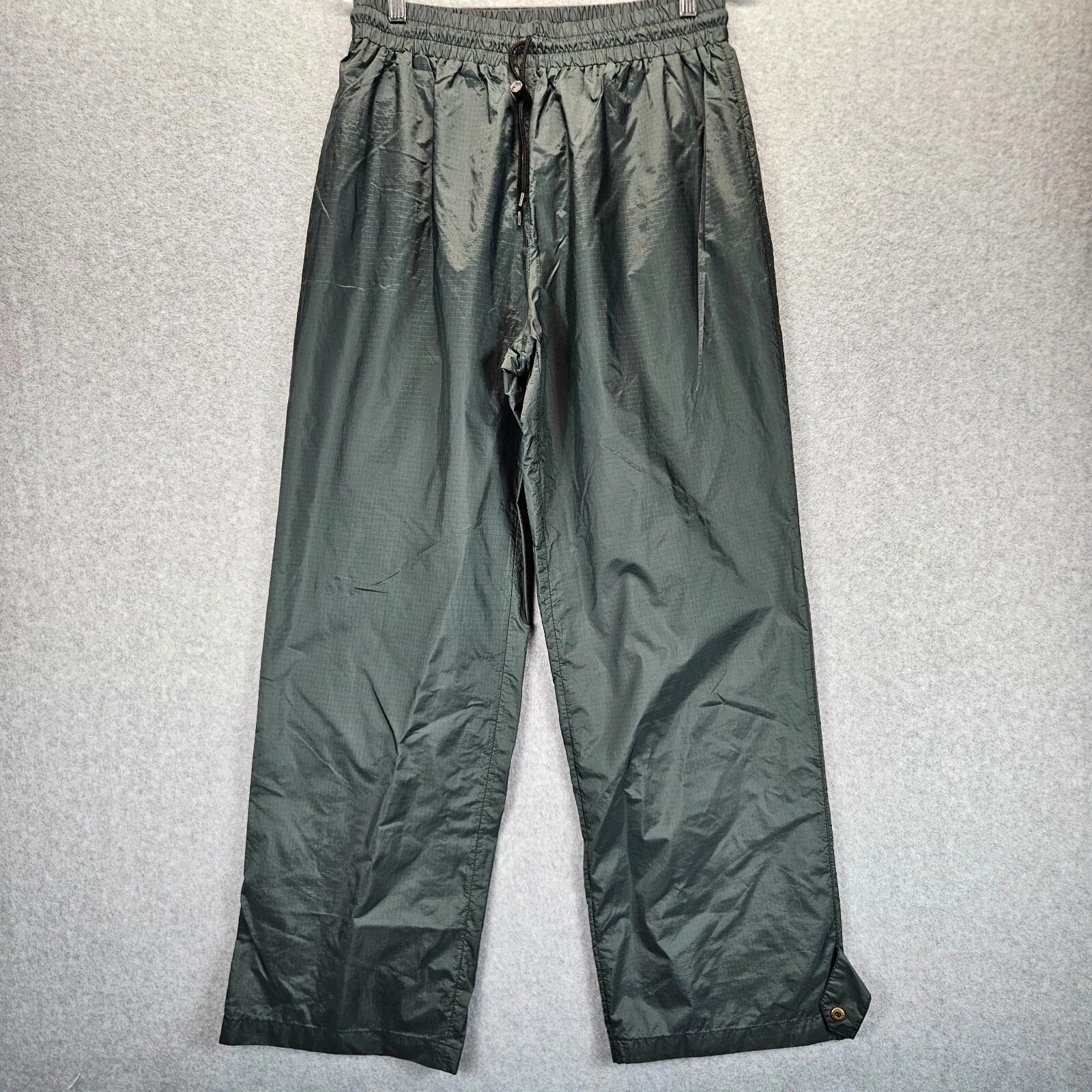 Cabelas Rain Pants Mens Medium Green Lined Ripstop Outdoors Fishing Snap Ankle