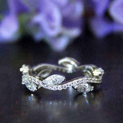 Vine Eternity Wedding Ring Band 1Ct Lab-Created Diamond 14k White Gold Finish - Picture 1 of 6