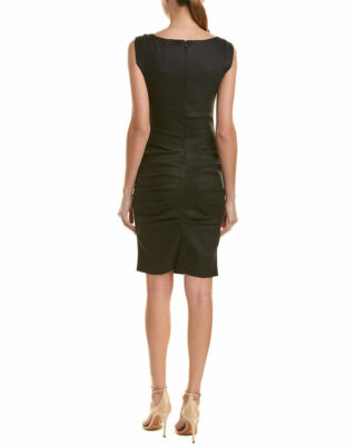 Nicole Miller Women's Beckett Stretch Linen-Blend Tuck Dress, Black, 0