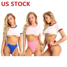 Women's School Girl Outfits Sexy Thong Lingerie Set Anime Crop Top and Briefs