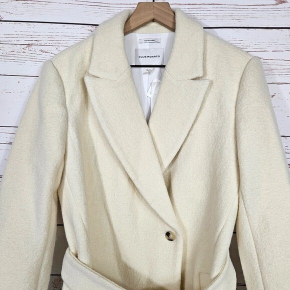 Club Monaco | Slim Belted Ivory White Wool Coat NWT | eBay