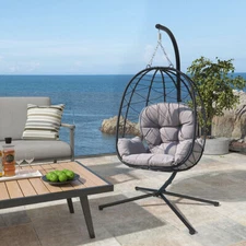 Hanging Egg Swing Chair w/ Stand Hammock Patio Rattan Chair Cushion Outdoor