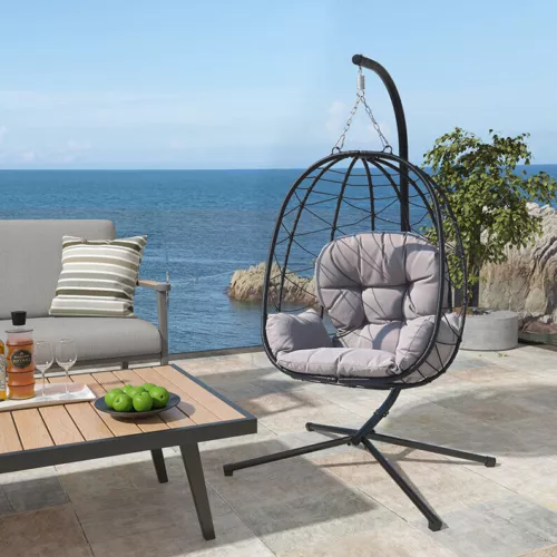 Hanging Egg Swing Chair w/ Stand Hammock Patio Rattan Chair Cushion Outdoor