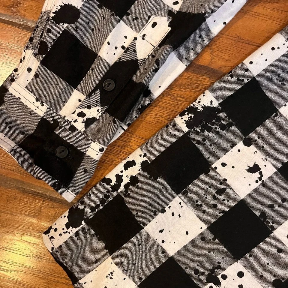 Camisa masculina carbono XXL preta branca xadrez botão quadriculado para cima pintura macia estampada - Imagem 2 de 4