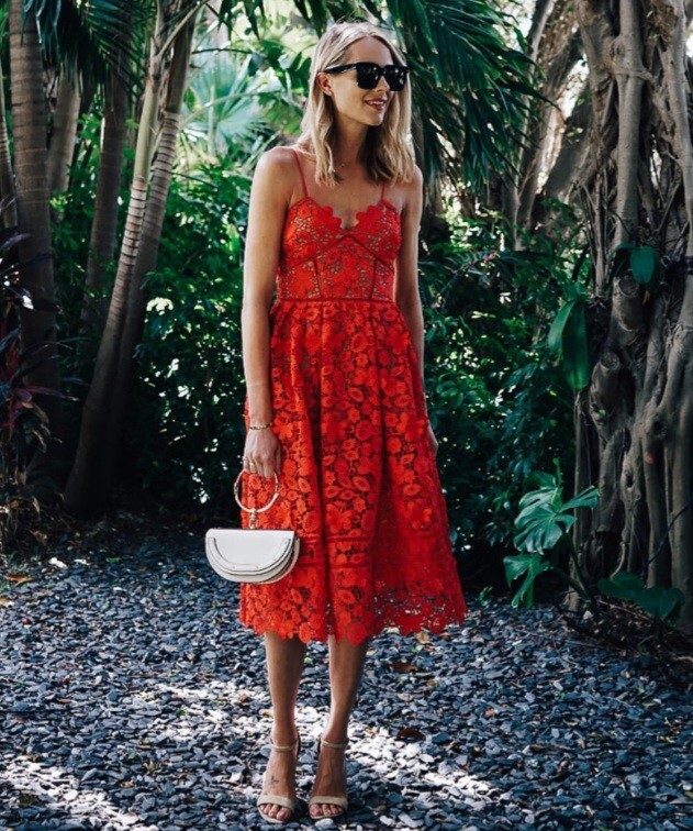self-portrait レッドドレス UK8 US4 Self-Portrait Red Azaelea Fit & Flare Lace Midi Dress Size 4