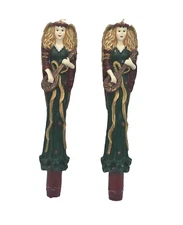 10" Taper Candles Musical Angel Golden Wings in a Green Dress Christmas Candles