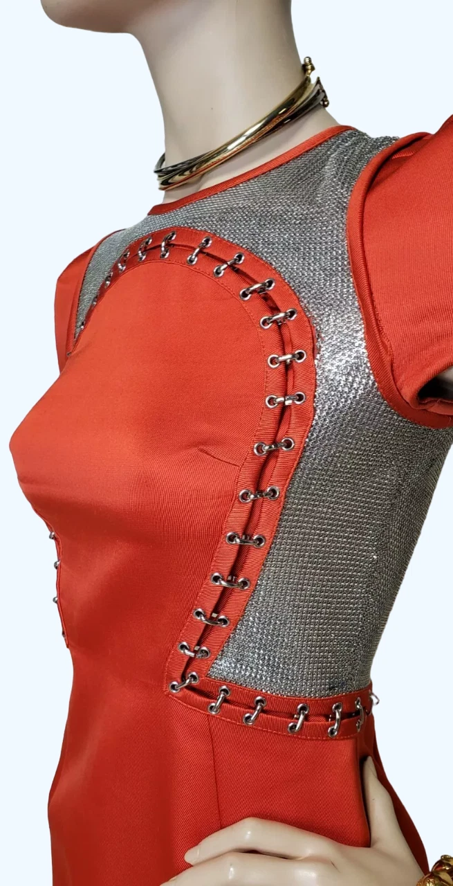 Abito A I 2012 Look #26 Nuovo Versace Arancione Catena Maglia Pannello Taglia 38 2
