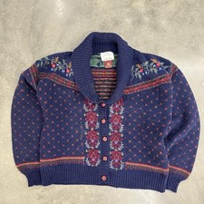 Vintage Susan Bristol Hand Embroidered 100 Pure Wool Cardigan Large Cottagecore