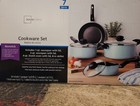 Mainstays 7 Piece Non-Stick Cookware Set Aluminum Black/Green Sage w/ Lids