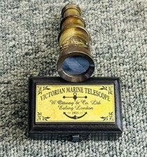 Nautical Brass Six inch Handheld Telescope With Wooden Box Navigation Spyglass