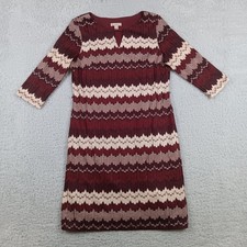 St. Johns Bay Shift Dress Womens 14 Burgundy Chevron Zigzag 3/4 Sleeve RN 66464