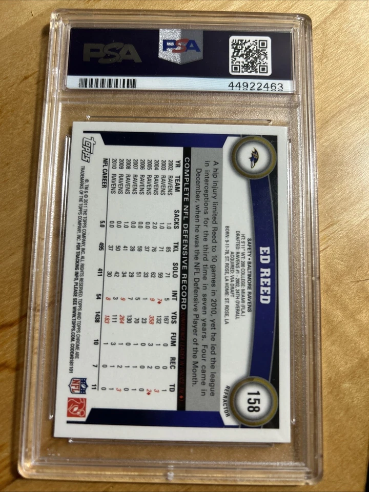 2011 Topps Chrome - Ed Reed #158 Refractor PSA 10 - Image 2 of 2