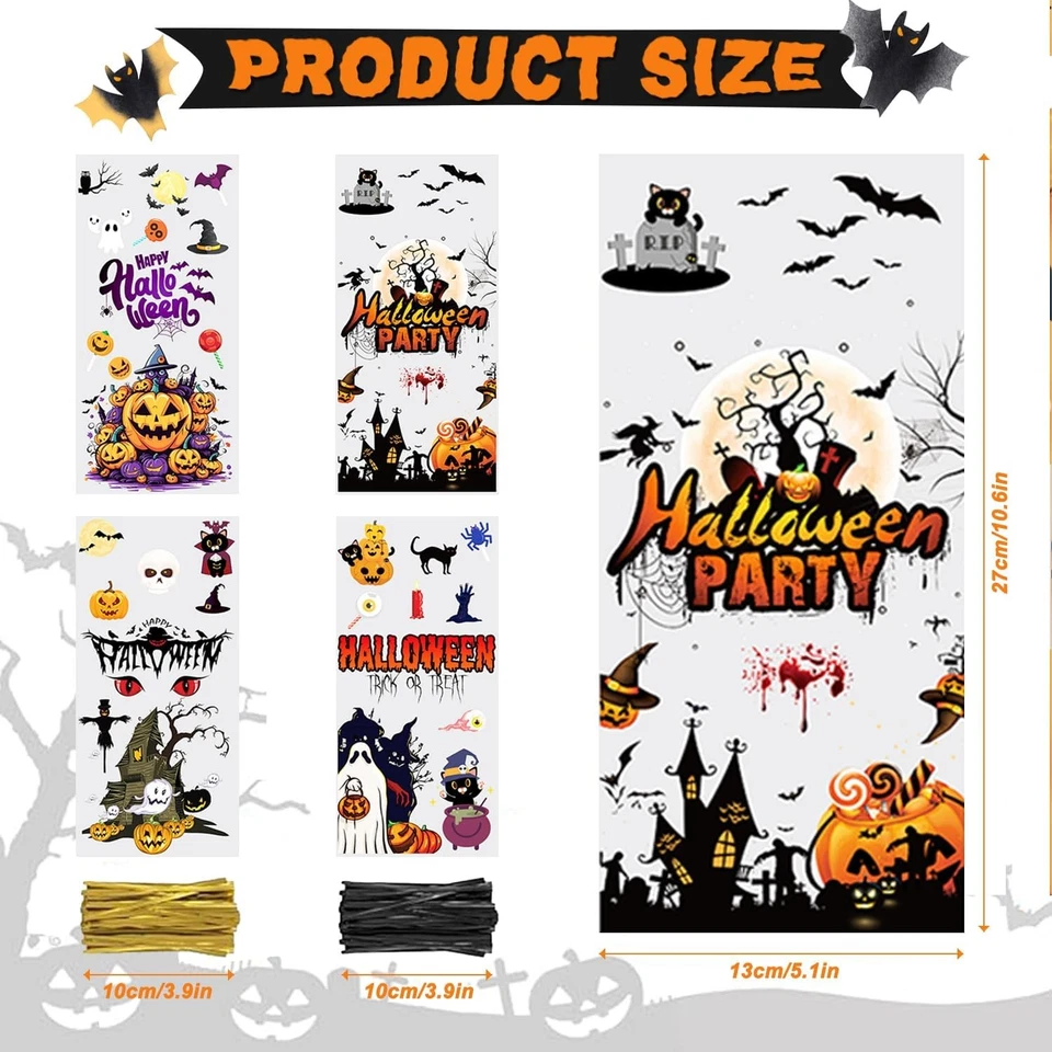 120 piezas bolsas de golosinas de Halloween (bolsas de dulces) - 130 piezas doradas y negras torcidas  Foto 2 de 4