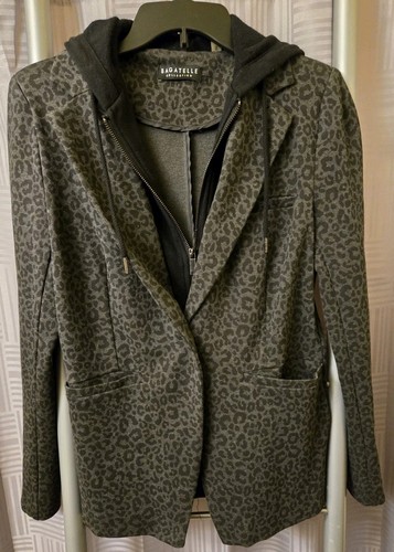 BAGATELLE Womens Small Hoodie Blazer Layered Look Gray Leopard Print - Picture 2 of 10