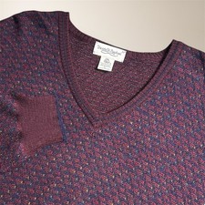 Vintage Tricots St Raphael Men's L Burgundy Merino Wool V-Neck Grandpa Sweater