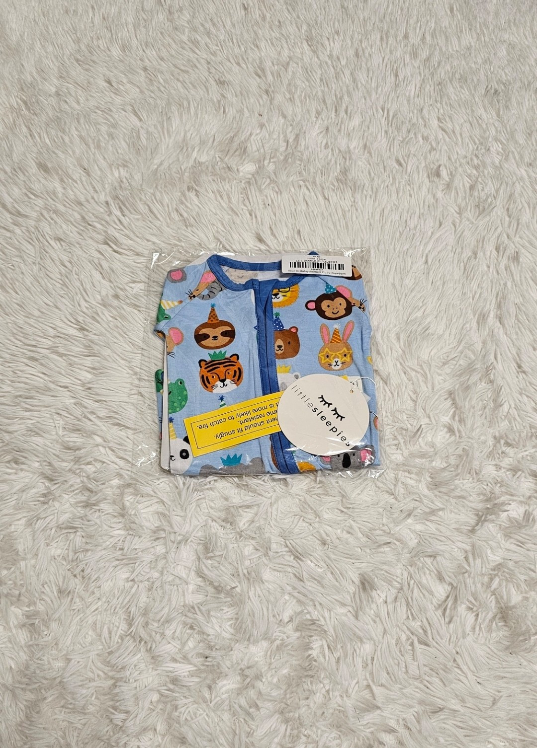 Little Sleepies BLUE BIRTHDAY ANIMALS Zippy Pajamas NEWBORN NIB