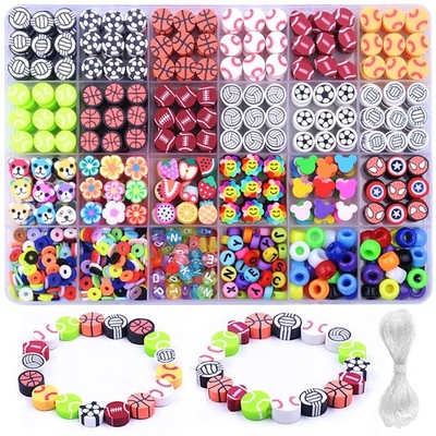 1000PCS Sports Polymer Clay Beads 24 Styles Bracelet DIY Ball Charms Kit