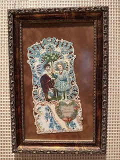 Victorian Antique Valentine's Day Card Floral Boy and Girl 3D Die Cut Blue