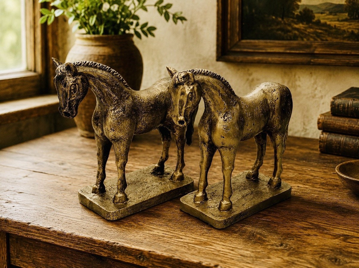 Pair Of Antique Gold Horse Bookends Vintage Style Horse Statue