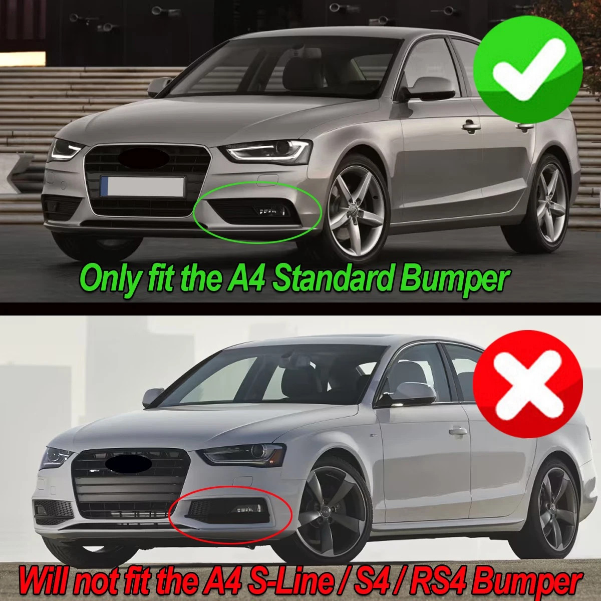 For 2013-16 Audi A4 B8.5 Honeycomb RS4 Style Front Grill Fog Light Grille Covers