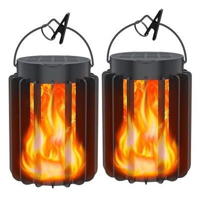 Solar Lanterns Outdoor Lights 2 Pack, Upgraded Flickering Flames Black- 2 Pack