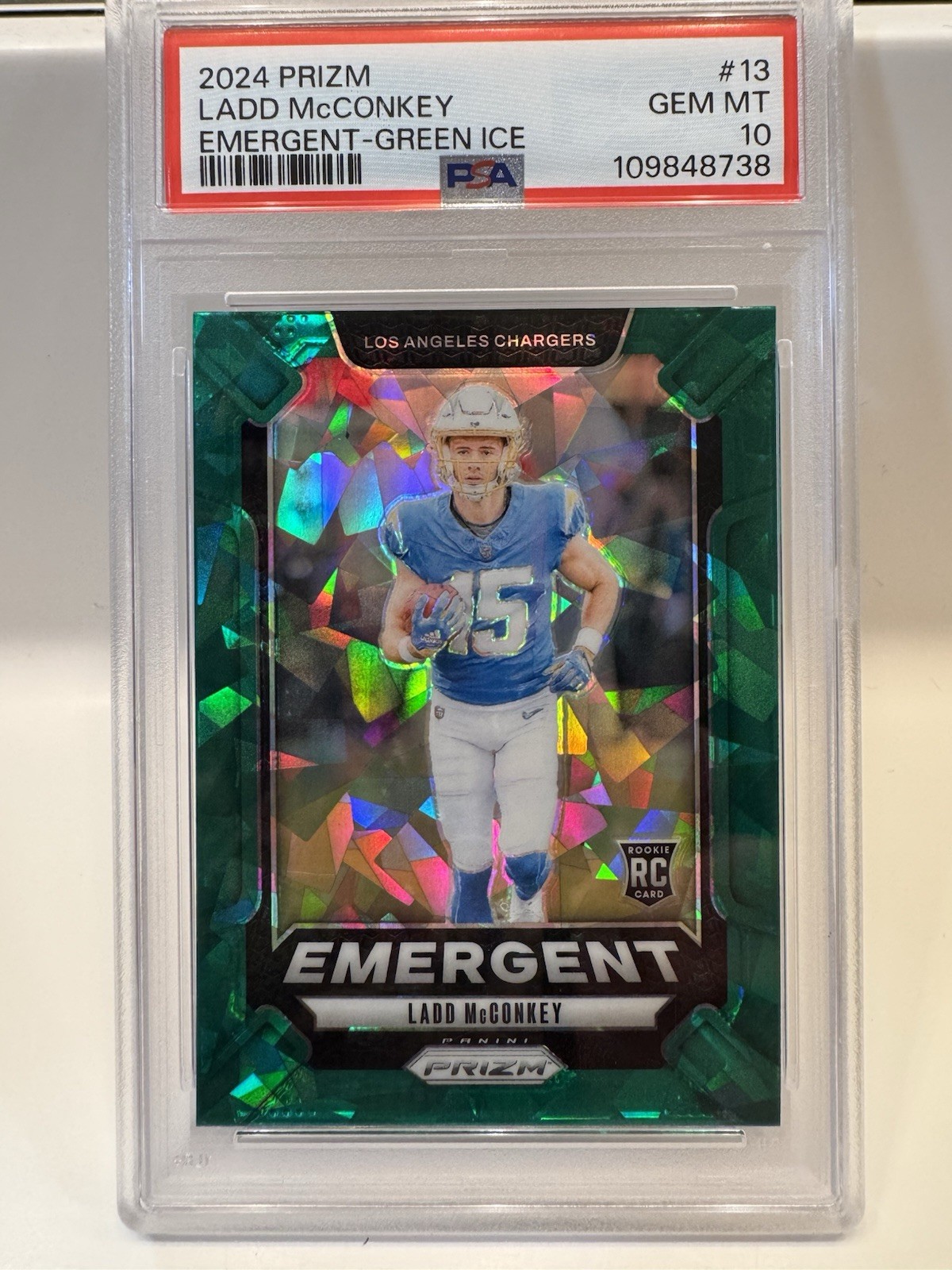 Ladd McConkey Panini Prizm Emergent #13 Green Ice