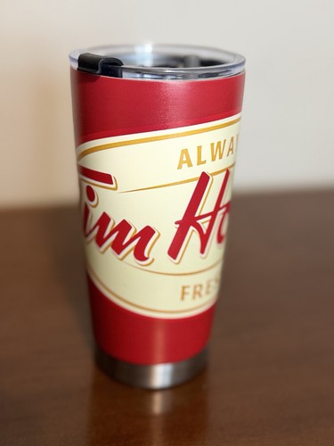 Tim Horton’s Always Fresh Travel Tumbler Metal Sip Lid Straw Hole 20 Oz