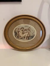 Early 19th Century Classical Nude Print in Oval Frame | French Rococo Style Art