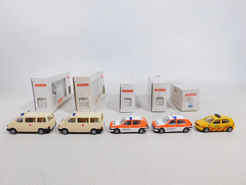 5x wiking H0 1:87 VW : 071 Ambulanza Golf/Polo + 320 Croce Rossa Top + Box # - Immagine 2 di 4