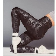 Spanx Look At Me Now Camo Leggings Womens Size S Slimming Black Grey High Rise