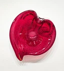 VTG Murano Style Red Art Glass Heart Dish Ashtray Bullicante Controlled Bubble