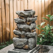 Outdoor Garden Water Feature Cascading LED Lights Floor Tall Fountain Waterfall